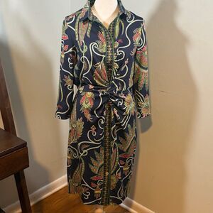 Gretchen Scott Twist Shout Paisley Wrap Midi Dress Small Navy Multi Preppy